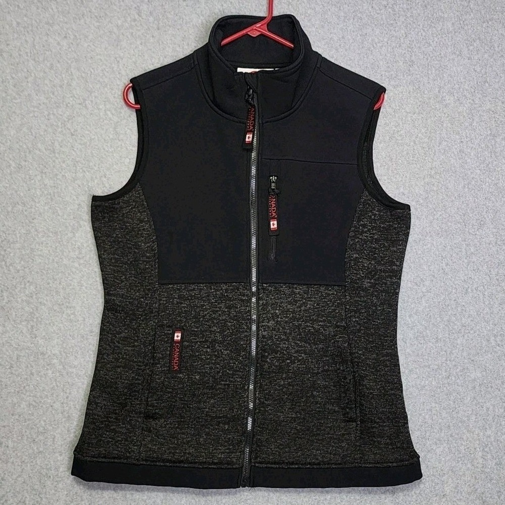 Canada Weathergear Vest Women Small Black Heather Gray Full Zip Outdoor Layering